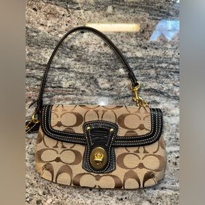 Coach Tan and Black Signature Clutch